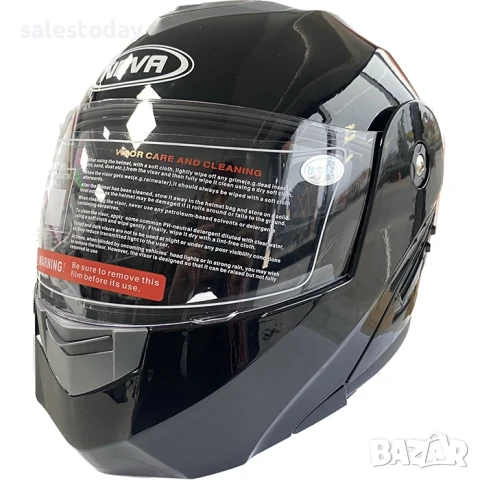 Каска за мотор с визьор, черна с червена лента с гланцово покритие, Модуларна, снимка 3 - Аксесоари и консумативи - 44681877