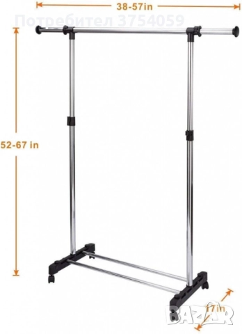 Сгъваема стойка за дрехи от неръждаема стомана, еднополюсна с колелца за дома, снимка 3 - Други стоки за дома - 52375794