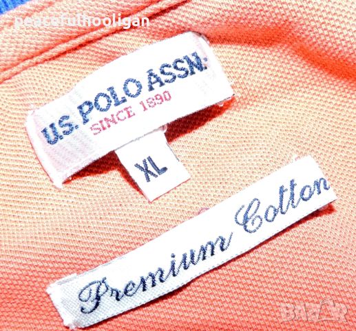 U.S.POLO ASSN Premium Cotton - Мъжка синя тениска с яка размер L , снимка 10 - Тениски - 46798657