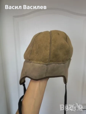 Бежова кожена ушанка шапка, снимка 4 - Шапки - 51932905