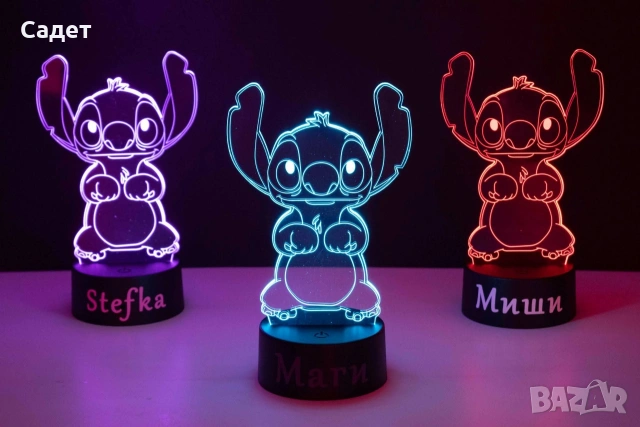 нощна лампа Стич с име по избор, снимка 2 - Настолни лампи - 53786337