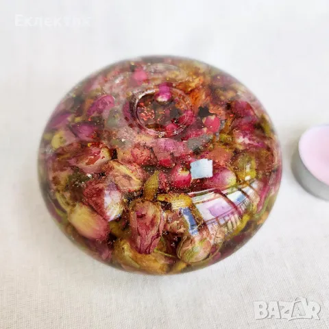 Свещник със сухи розови пъпки, снимка 5 - Вази - 50041110