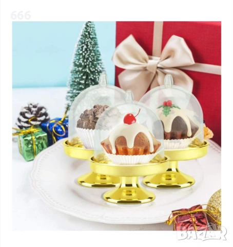 Комплект от 12 мини чинии за десерт, 50x80 мм, пластмаса, златни/прозрачни, снимка 2 - Други стоки за дома - 53863483