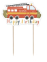 Пожарна пожарникарска кола Happy Birthday картонен топер табела за торта парти рожден ден