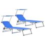 312457 vidaXL Folding Sun Loungers with Roof 2 pcs Aluminium&Textilene Blue(SKU:312457