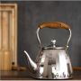 Чайник от неръждаема стомана с фина цедка и дървена дръжка, 2L, снимка 4
