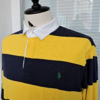 Polo Ralph Lauren Vintage 90’s Pique Rugby Shirt Men’s Yellow/Blue Striped XL, снимка 3 - Блузи - 45265055