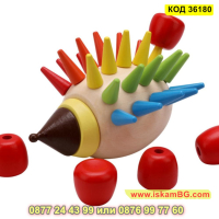 "Таралеж с ябълки" играчка за сортиране изработена от дърво - КОД 36180, снимка 13 - Образователни игри - 45056566