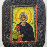 Икона "Св. Мина" 18/23 см имит. керамична на дърво, отлична, снимка 1 - Икони - 45510762