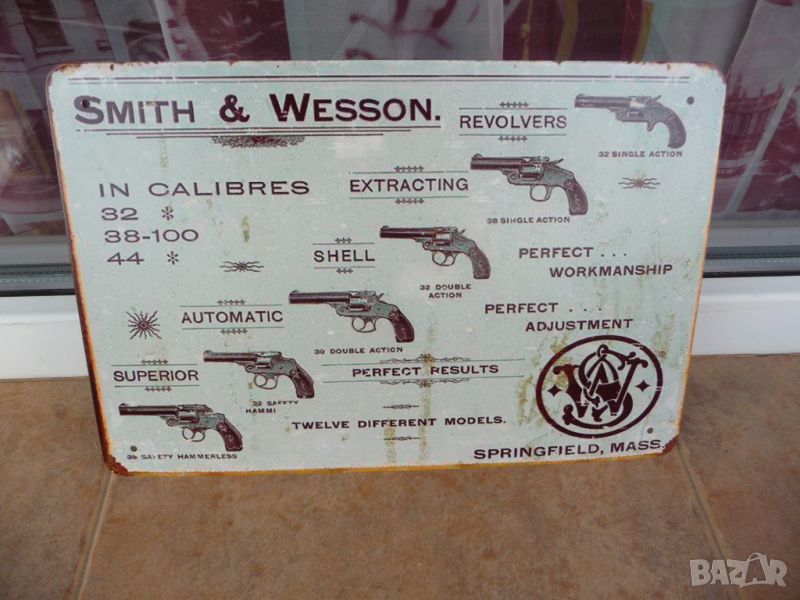 Метална табела револвери Smith&Wesson пистолети 44 калибър стрелба, снимка 1