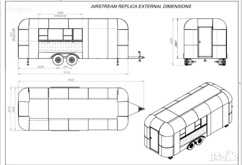 Луксозна каравана за храна, food truck 8 x 2,6, снимка 1