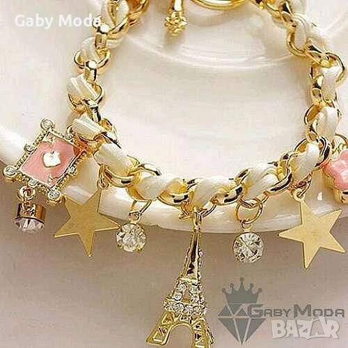 Дамска гривна с цветни мъниста и Айфеловата кула в 2 цвята, снимка 1