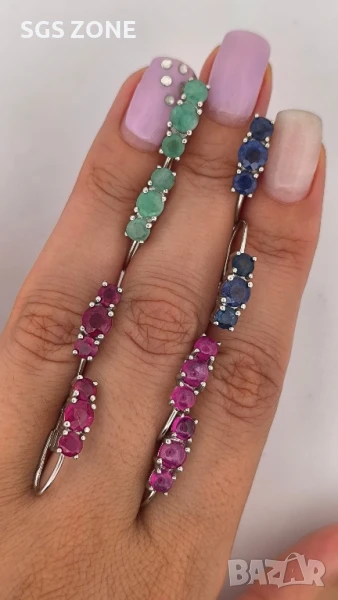 СРЕБЪРНИ ОБЕЦИ С РУБИН, САПФИР, ИЗУМРУД., снимка 1
