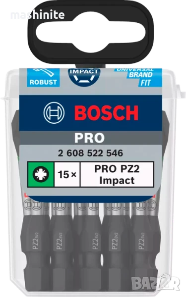 Ударен магнитен накрайник PZ2, 50 mm бит PRO Pozidriv Impact 10 бр. Bosch, снимка 1