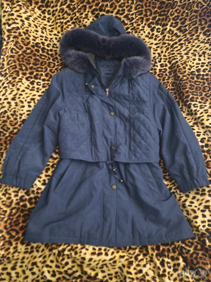 Елегантна синя парка с естествен косъм 120см.гр.об, снимка 1