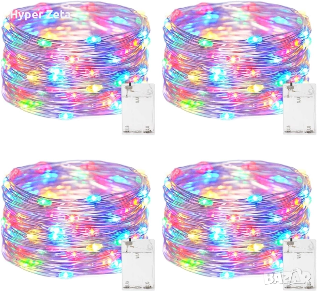 Гирлянди от светлинки, комплект от 4 броя, 5 м, 50 LED медни лампички с батерии, снимка 1