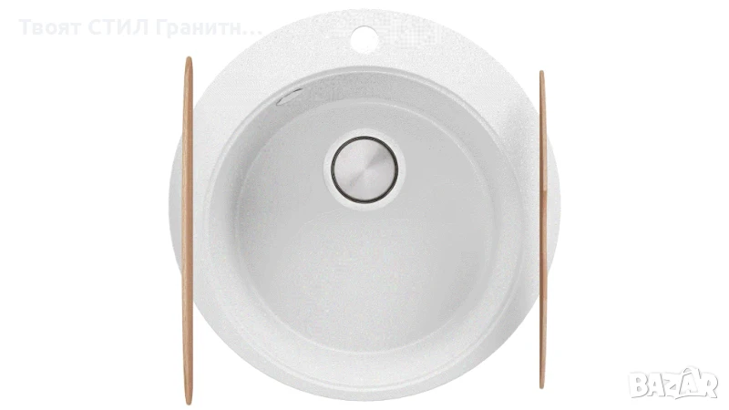Бяла кръгла кухненска мивка от гранит Пиза 45 Top 500 x 500 мм, снимка 1