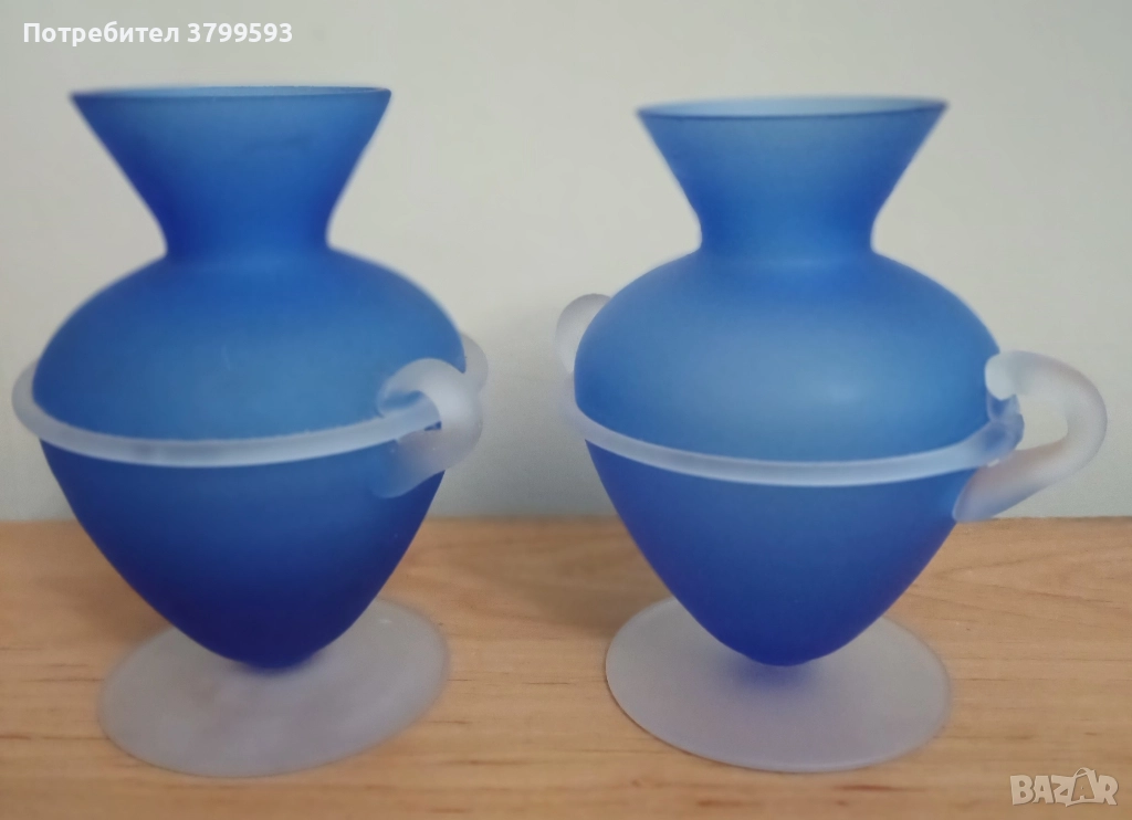 2 сини стъклени вазички, снимка 1