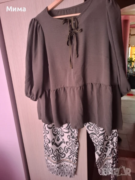 Сет от блуза и панталони в зелен цвят, снимка 1