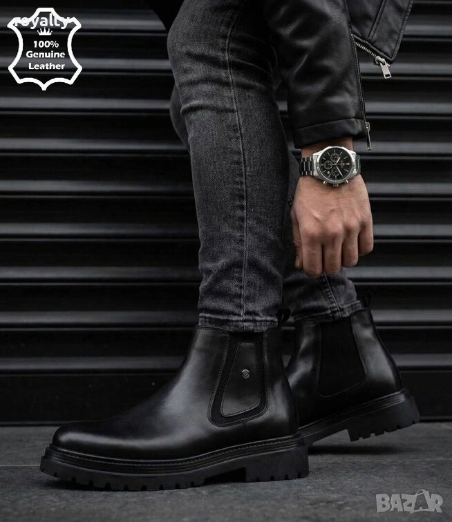 Мъжки боти - черна ЕСТЕСТВЕНА кожа, снимка 1
