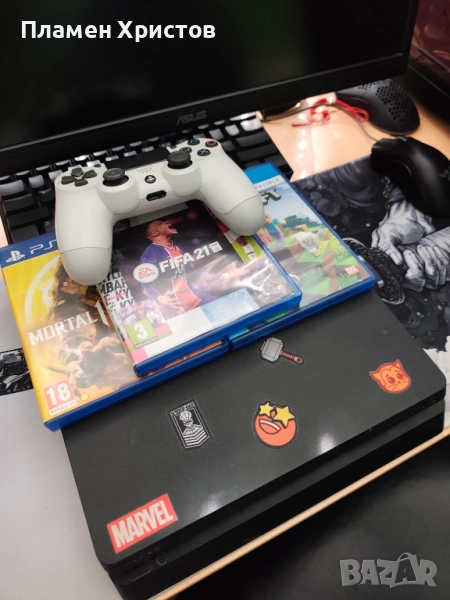 Playstation 4 slim + Minecraft, Fifa 21 & Mortal Combat 11, снимка 1