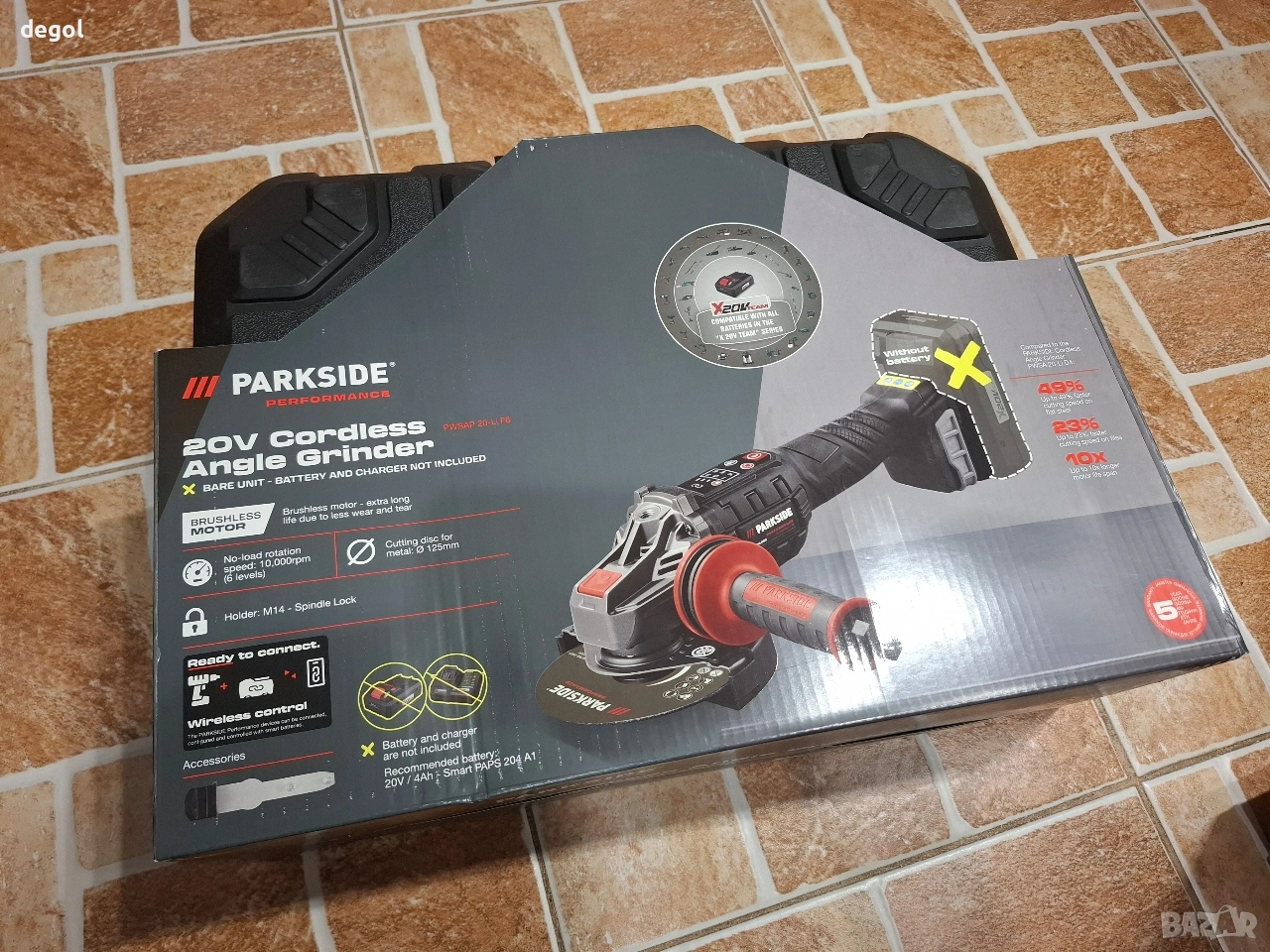 Акумулаторен Ъглошлайф Parkside Performance 20V Ф125мм, снимка 1