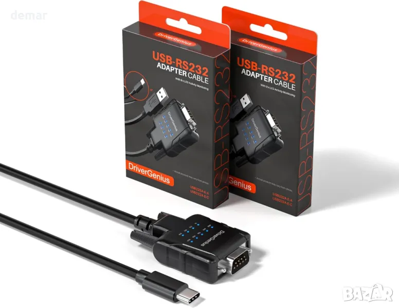 DriverGenius USB232A-E-C | USB-C към сериен/RS232 (DB9) адаптер,Windows 11,macOS 15 (пакет от 2 бр), снимка 1