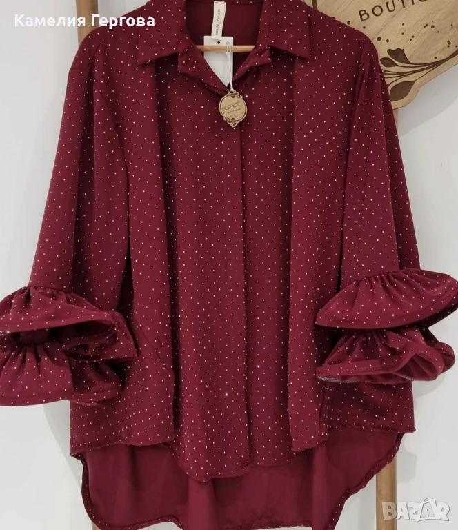 Макси риза в цвят бордо с камъчета , снимка 1