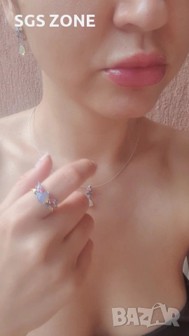 Сребърни обеци с многоцветен сапфир и опал от Тайланд, снимка 7 - Обеци - 53440822