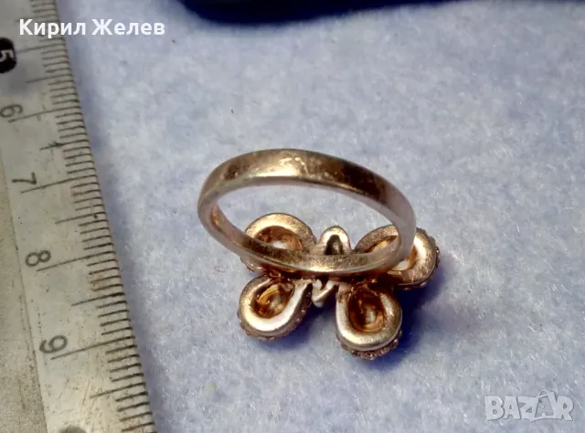 КРАСИВ ПОЗЛАТЕН СРЕБЪРЕН ПРЪСТЕН ПЕПЕРУДА СРЕБРО 925 с ДЕБЕЛА ЖЪЛТА ПОЗЛАТА и ИСКРЯЩИ ЦИРКОНИ 48355, снимка 2 - Пръстени - 50417455