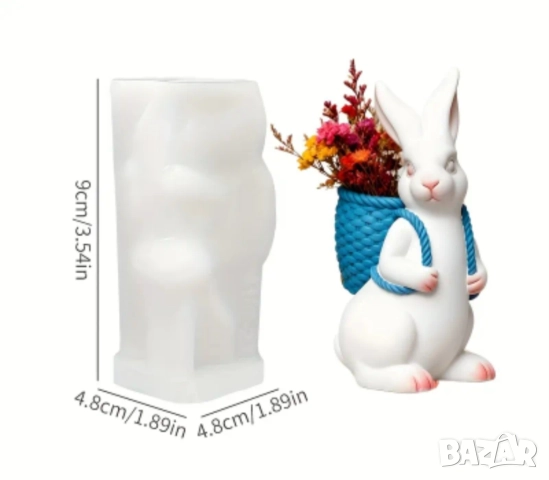 Силиконов молд кашпа заек с кош, снимка 6 - Форми - 52529783