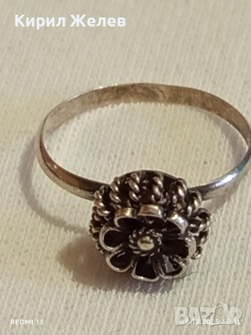 Изящен старинен сребърен пръстен флорален мотив ръчна изработка висока проба сребро 52468, снимка 6 - Пръстени - 52691867