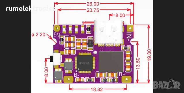 Type-C 5V 3.1A Boost Converter Step-Up Power Module IP5310, снимка 2 - Друга електроника - 47910788