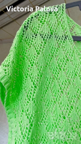 Ефектна памучна плажна рокля- туника цвят лайм  CROCHET , снимка 5 - Рокли - 54260084