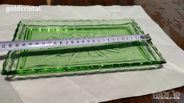 старо стъклено плато цветно зелено стъкло , снимка 3 - Антикварни и старинни предмети - 50093388