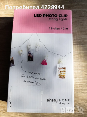 Коледни LED щипки за снимки – 2м гирлянд с батерии, топла светлина, снимка 2 - Декорация за дома - 50778395