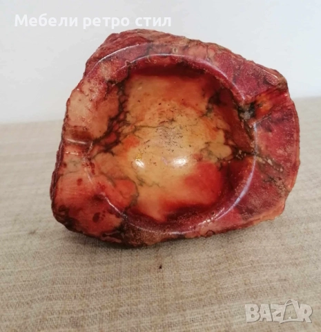 Винтидж пепелник от истински оранжев алабастър ''Romano Bianchi'' масивен, тежък, ръчно изработен., снимка 8 - Антикварни и старинни предмети - 52374855