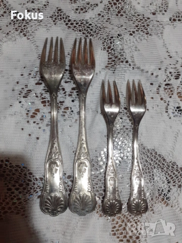 Стари антикварни посребрени прибори вилици 4 бр. различни, снимка 4 - Антикварни и старинни предмети - 53712224