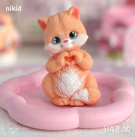 Коте котенце котка със сърце с лапи силиконов молд форма фондан шоколад гипс смола декор, снимка 4 - Форми - 54240597