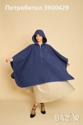 Дамска Вълнена Пелерина с Качулка Rafael - Синьо, снимка 6 - Палта, манта - 52183961