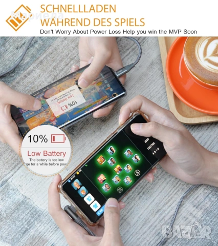 AviBrex USB C кабел за зареждане,90° ъгъл, найлонов кабел, снимка 5 - Друга електроника - 53536796