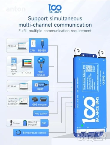 DALY BMS 100A 8s 16s 17s Bluetooth rs485 CAN UART LFP LiFePO4 lithium battery литиев БМС контролер, снимка 5 - Друга електроника - 53634055