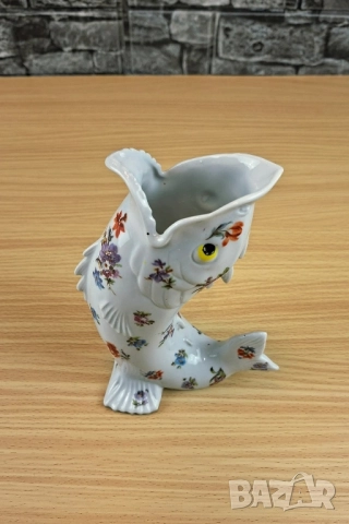 Ваза с формата на риба, декорирана с цветя, снимка 4 - Вази - 51694217