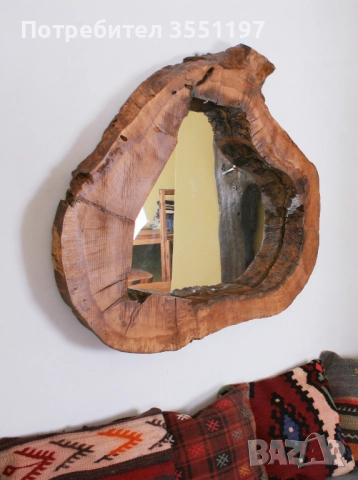 Голямо ОГЛЕДАЛО с масивна дървена рамка от дънер с жив вътрешен и външен ръб, снимка 3 - Огледала - 51687188