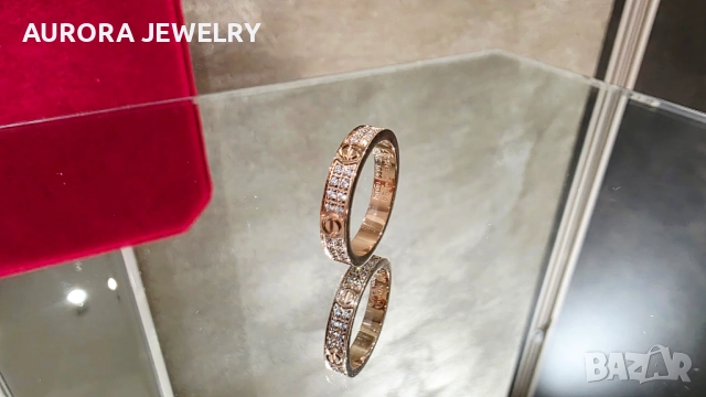 CARTIER Love Band Rose Gold Paved Diamonds Small Model Пръстен, снимка 4 - Пръстени - 52843805