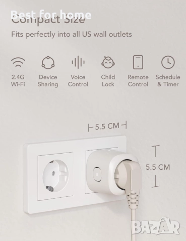 Wi-F,смарт контакти Nooie  съвместим с Alexa, Smart Life и Tuya-4 броя, снимка 3 - Друга електроника - 52533257