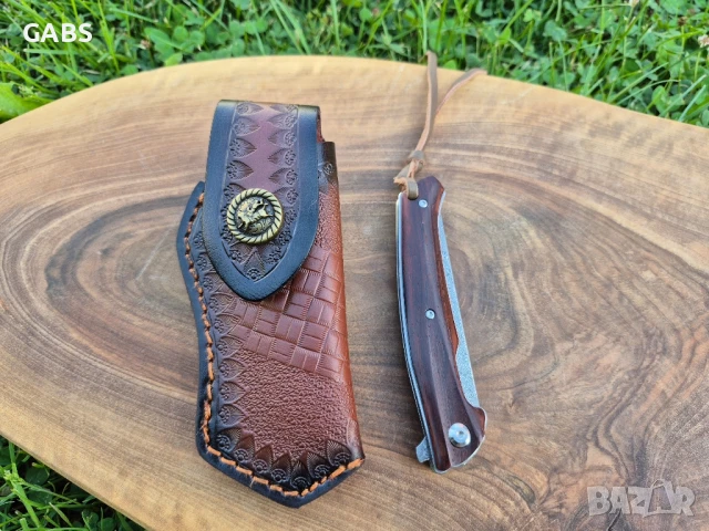 Сгъваем джобен нож дамаска стомана с кожен калъф, снимка 4 - Ножове - 51007128