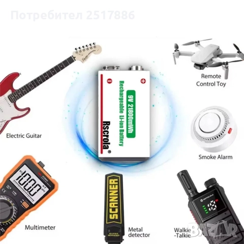 Литиево-йонна акумулаторна батерия 9 V (6F22 ) 21800mWh, снимка 3 - Друга електроника - 46909346