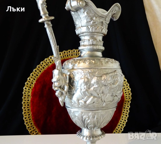 Божествена калаена ваза,кана,Ангели,Лъв,лози,барок,1.5 кг. , снимка 15 - Антикварни и старинни предмети - 51713122