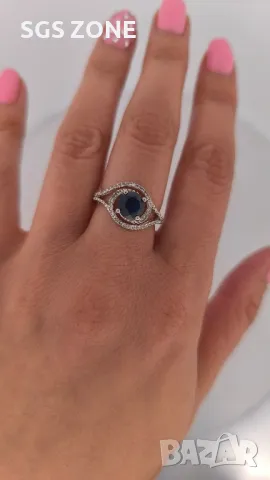 Пръстен със Сапфир или Рубин, Заобиколен от Прозрачни Топази, снимка 5 - Пръстени - 50287325